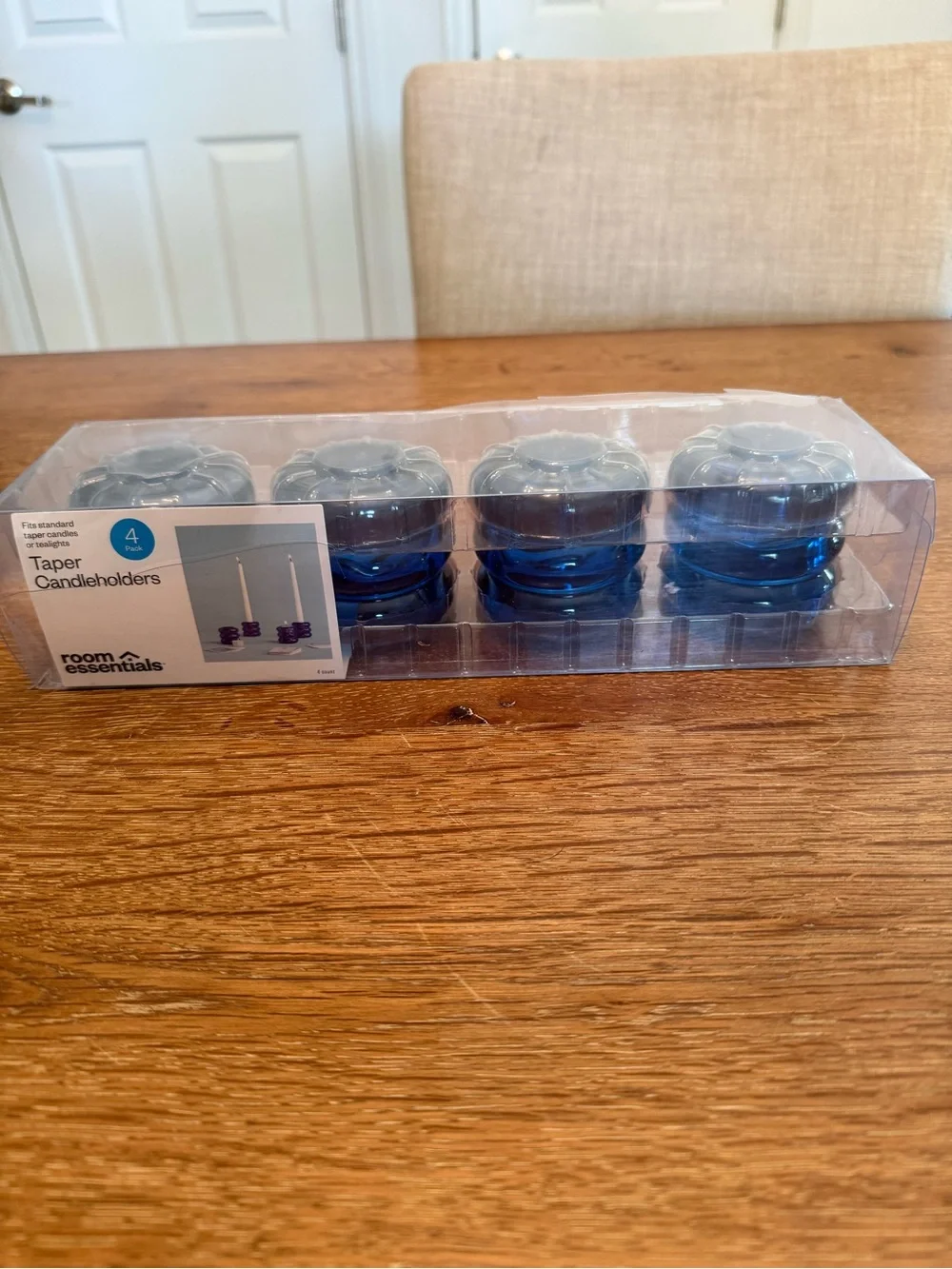 Room Essentials Taper Candles White W/ Blue Speckle - Set of 12 + 4 Blue Holders